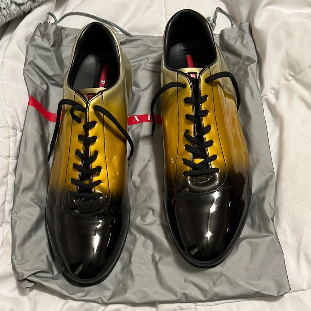 Prada Men's Black and Gold Shoes UK 10 1/2 =US Size 11 - 11 1/2 Used